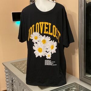 Rue21 Black Tee with Yellow and White Floral Design